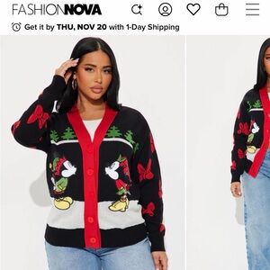 Fashion Nova Black and Red Cartoon Cardigan
